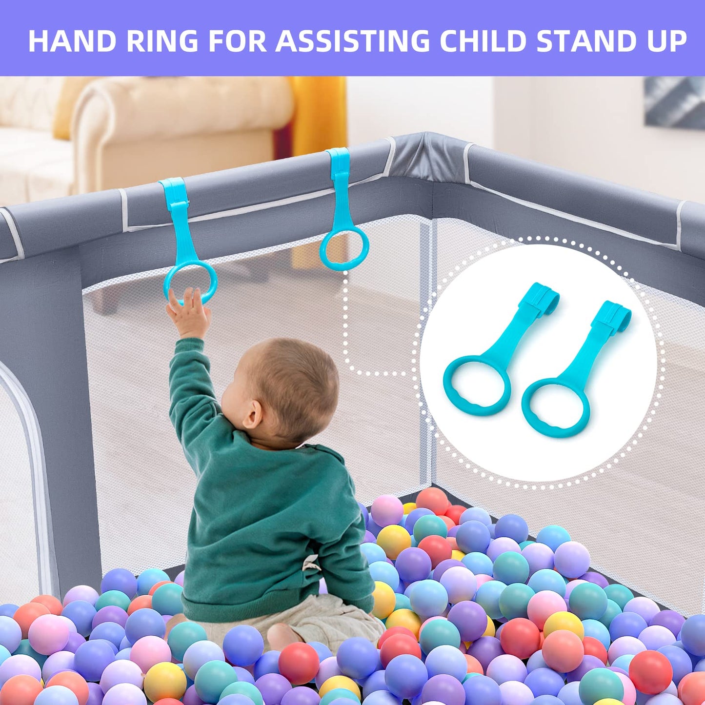 Suposeu Baby Playpen, Large Indoor and Outdoor Playard, Play Pens for Kids Activity Center, Sturdy Safety Baby Fence with Soft Breathable Mesh for Toddler (50 Inch×50 Inch, Grey)