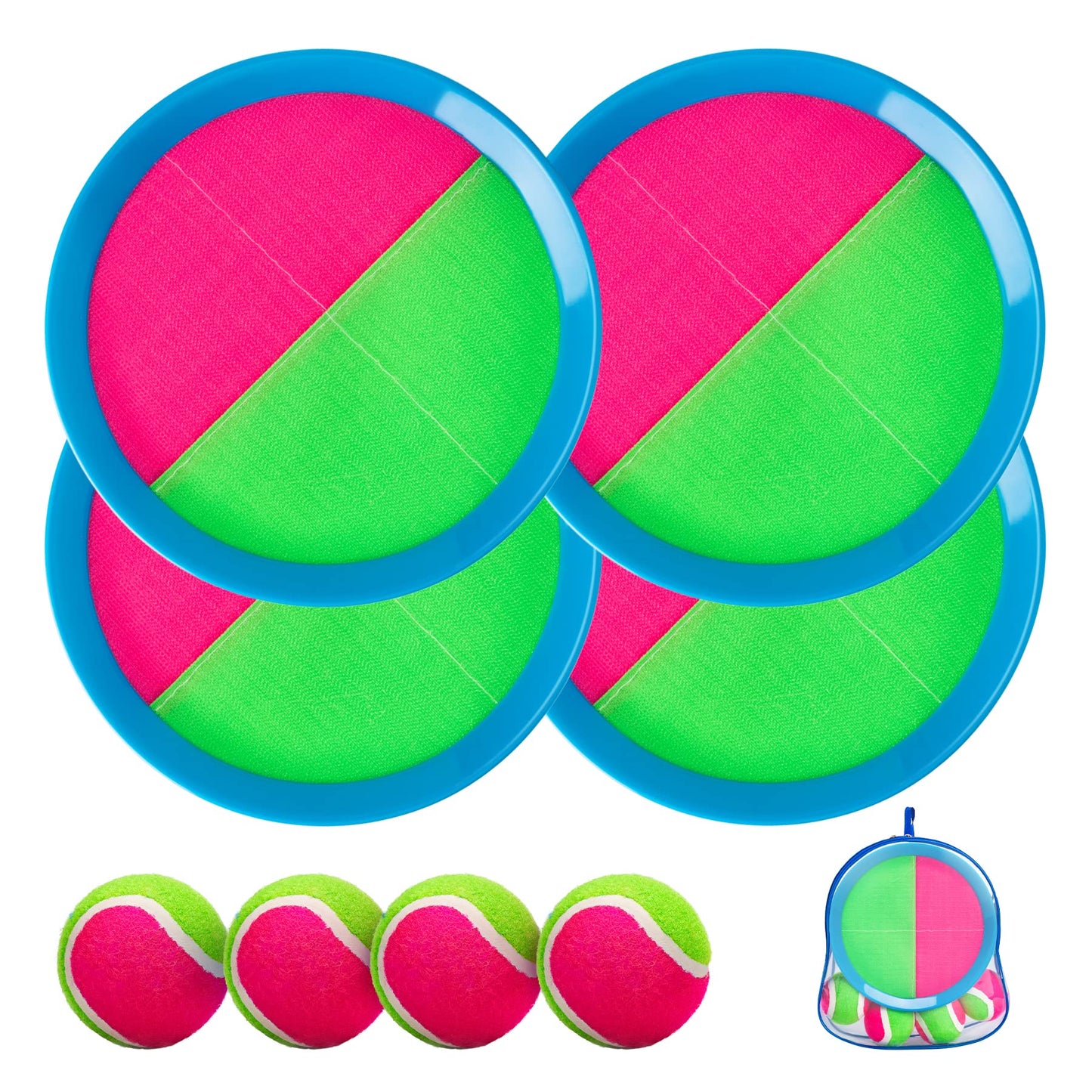 EVERICH TOY Beach Toys Outdoor Games for Kids Ages 3-10-Yard Lawn Games Ball Catch Games Paddle Toss-Upgraded Version Outside Games for Kids/Family Boys and Girls Gifts (4 Rackets, 4Balls, 1 Bag)