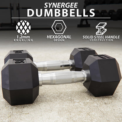 Synergee Rubber Hex Dumbbells - Chrome - 15lbs - Pairs