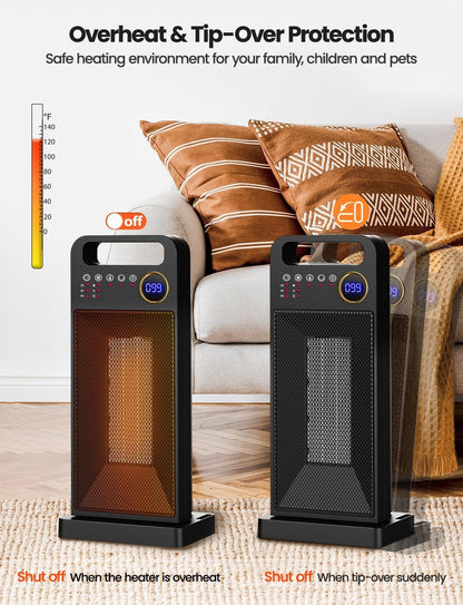 Space Heaters for Indoor Use, Merloly Portable Heater 1500W PTC Ceramic Heater with Thermostat, 80° Oscillating, 5 Modes, 12H Timer, Safety Protection, Electric Heater for Indoor Use, Bedroom, Office