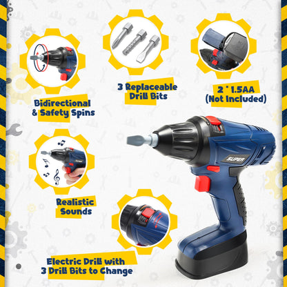 Skirtoy Kids Tool Set, 47pcs Toy Tool Set with Chainsaw & Excavator Toys, Pretend Play Construction Toys Tools for Boys Girls, Birthday Family Day Gifts for Kids Ages 3 4 5 6 Up