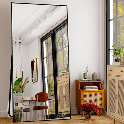 GLSLAND 71"x31" Full Length Mirror Extra Large Hanging or Leaning Rectangle Mirror Aluminum Alloy Thin Frame Bedroom Floor Dressing,Black