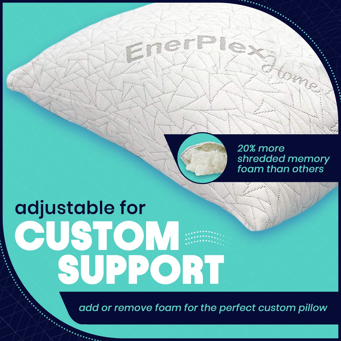 EnerPlex Memory Foam Pillows - Pack of 2 Adjustable, CertiPUR-US Certified King Size Pillows for Sleeping w/Extra Foam & Removable Viscose of Bamboo Cover - Machine Washable Firm Pillow