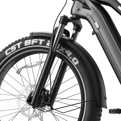 OKAI Ranger 4" Fat Tire E-Bike 330lb Capacity BAFANG Rear Hub Motor 48V 750W Shimano 8-Speed Gears 45 Mile Range Custom LED Light Bar LCD Touchscreen TEKTRO Disc Brakes Black