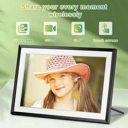 Eptusmey Digital Picture Frame：Built-in 32GB| Frameo WiFi Digital Photo Frame with 10.1" HD Touch Display, Send Pictures or Videos Remotely，Easy Setup，Great Gift| Classic Black