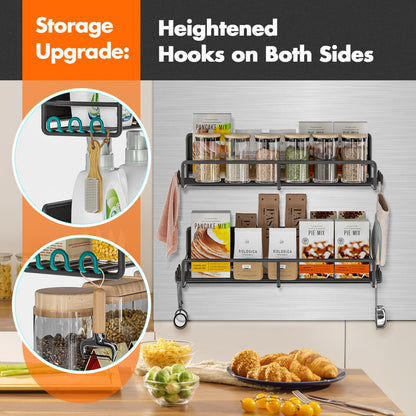 UPDATE: DEAD! SUNALLY Magnetic Spice Rack for Refrigerator, 4 Pack Magnetic Fridge Shelf with Hooks, Spice Organizer Shelf for Kitchen Organization and Storage, Seasoning Organizer Gadgets for Metal Surface