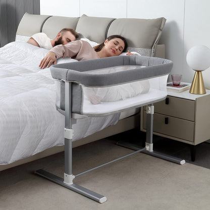 Yacul Baby Bassinet, Bedside Crib Co Sleeper for Newborns, Lighweight Portable Bassinet for Baby, Adjustable Height, Waterproof and Detachable Mattress Included, Light Grey