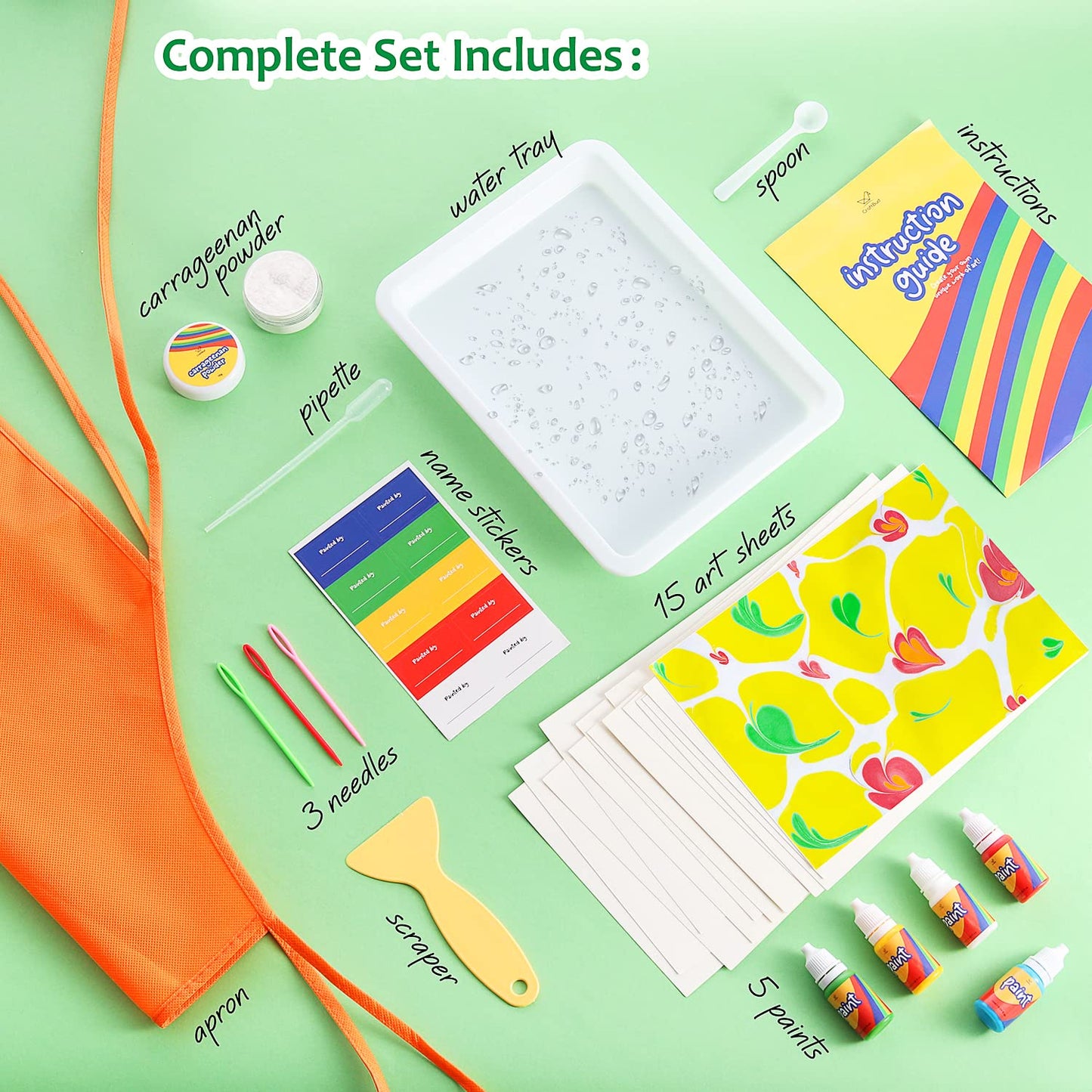 Marble Painting Kit - Kids Art, Water Marbling Paint Kit for Kids Ages 8-12 Girls & Boys, Fun Activity Water Marbling Paint Art Kit for Kids, 5 Paint Colors, Perfect Kids Gift for All Ages