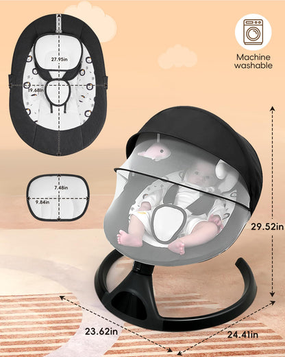 Queerick Baby Swing for Infants to Toddler Portable Babies Swing Timing Function 5 Swing Speeds Bluetooth Touch Screen Music Speaker with 10 Preset Lullabies 5-Point Carabiner