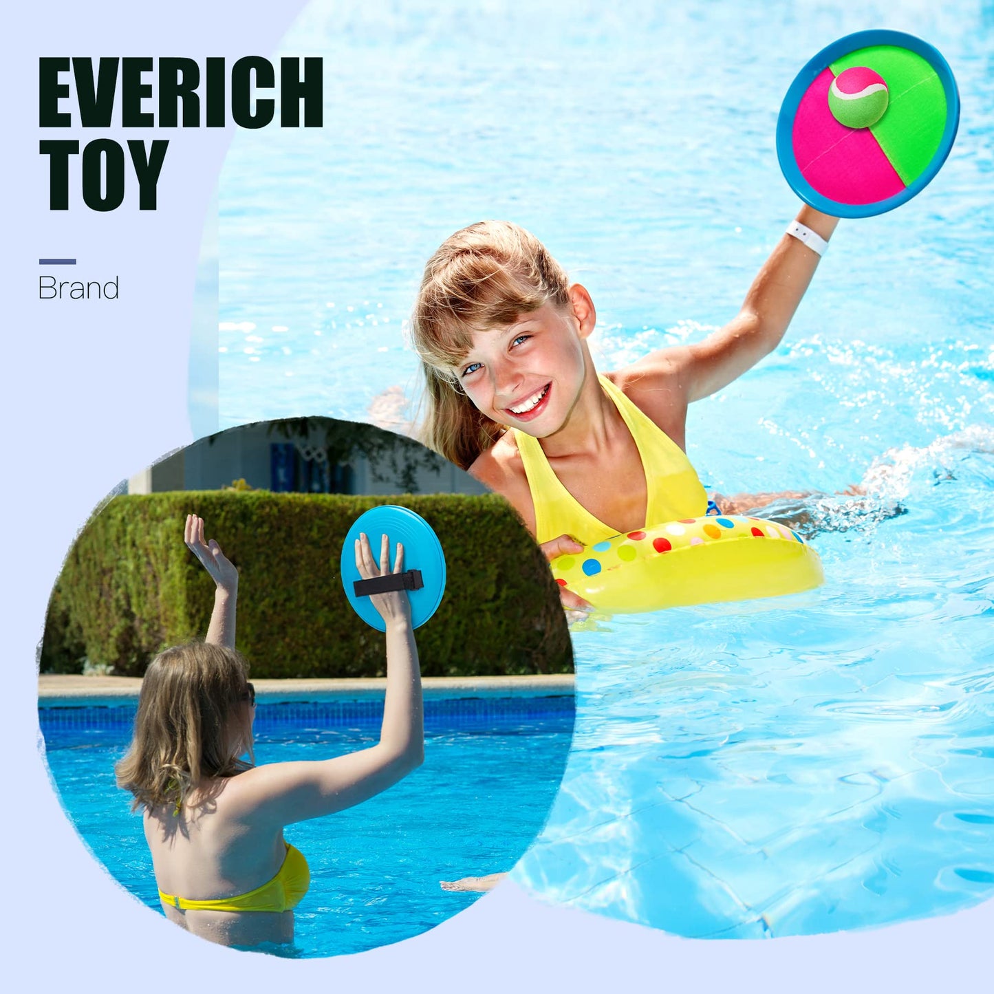 EVERICH TOY Beach Toys Outdoor Games for Kids Ages 3-10-Yard Lawn Games Ball Catch Games Paddle Toss-Upgraded Version Outside Games for Kids/Family Boys and Girls Gifts (4 Rackets, 4Balls, 1 Bag)