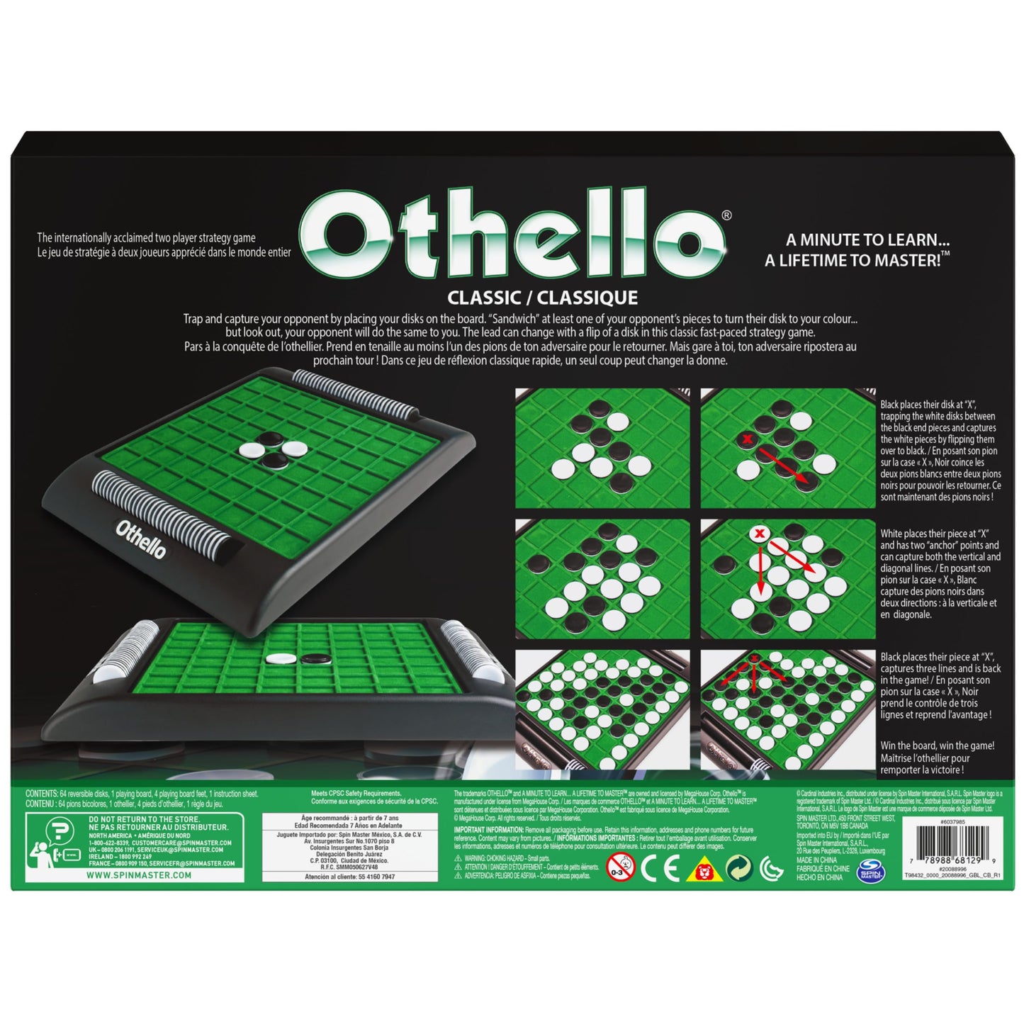 Spin Master Othello, Strategy Classic Family Board Game 2-Player Reversi Brain Teaser STEM Math Skills, for Adults and Kids Ages 7 and up
