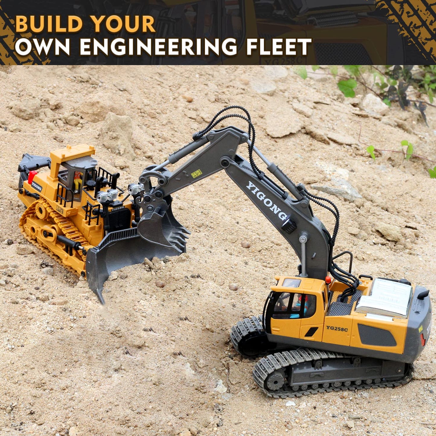 FUUY Remote Control Metal Bulldozer Toy for Kids Ages 3-7 - Realistic Construction Vehicle with Shovel and Ripper for Boys - Building Toys