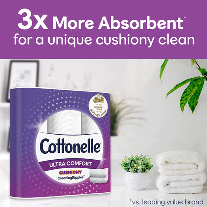 Cottonelle Ultra Comfort Toilet Paper with Cushiony CleaningRipples Texture, Strong Bath Tissue, 6 Family Mega Rolls (6 Family Mega Rolls = 27 regular rolls), 325 Sheets per Roll
