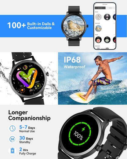 Smart Watch for Men Answer/Make Call, 1.32" Smartwatch Gifts with Blood Oxygen/Heart Rate/Sleep Monitor, IP68 Waterproof Fitness Tracker Step Calorie Counter Pedometer Workout Watch for Android iOS