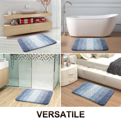 OLANLY Luxury Bathroom Rug Mat 24x16, Extra Soft and Absorbent Polyester Bath Rugs, Non-Slip Plush Shaggy Bath Carpet, Machine Wash Dry, Bath Mats for Bathroom Floor, Tub and Shower, Blue