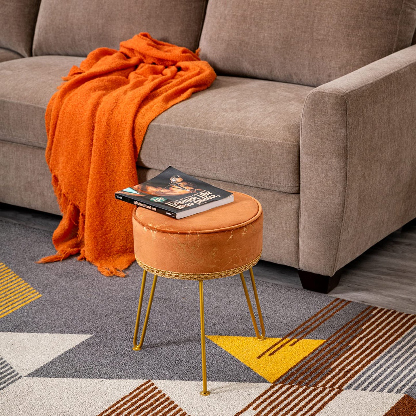 Soohow Vanity Chair Foot Stool Ottoman, Round Small Vanity Stool Chair for Makeup Room, Stool for Vanity Chair for Makeup Room with Metal Legs, Ottoman Foot Rest Makeup Chair for Vanity, Living Room