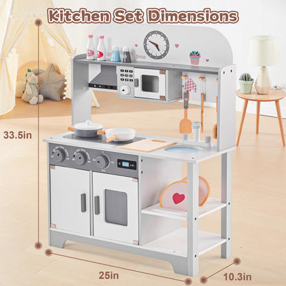 Play Wooden Kitchen Sets for Kids, Toddler Kitchen Playset, Chef Pretend Kitchen with Plenty of Play Features, Toy Kitchen with Toy Food & Cookware Accessories, Gift for Boys Girls