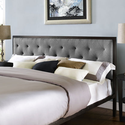Modway Mia Upholstered Brown Gray Tufted Platform Bed With Metal Slat Support in King