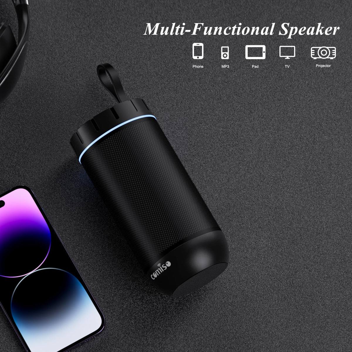 comiso Shower Bluetooth Speaker, IPX5 Waterproof Speakers with 360° HD Surround Sound, Punchy Bass, Wireless TWS Pairing, 24H Playtime, Portable Speaker for Home/Outdoor/Camping/Beach, Birthday Gifts