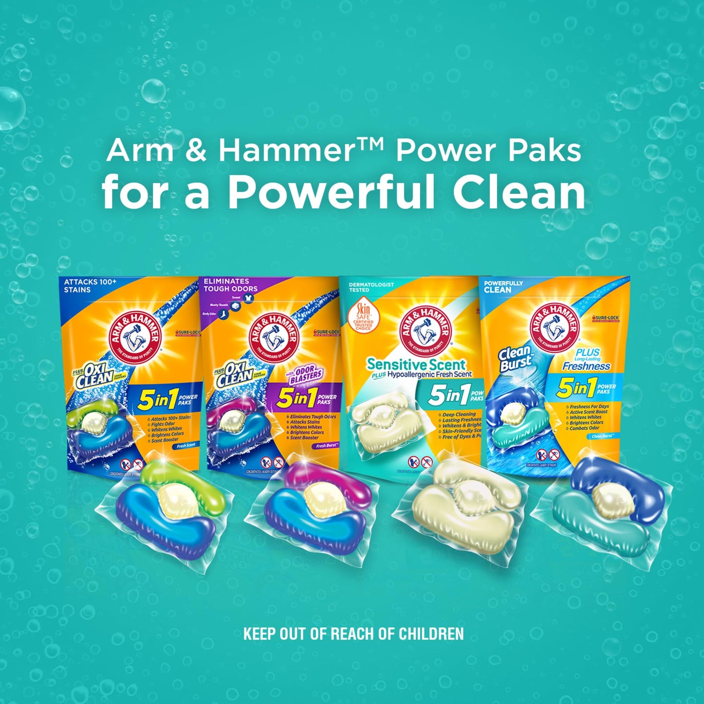 Arm & Hammer Sensitive Scent 5-in-1 Liquid Laundry Detergent Power Paks, High Efficiency (HE), 42 Count (Pack of 4)