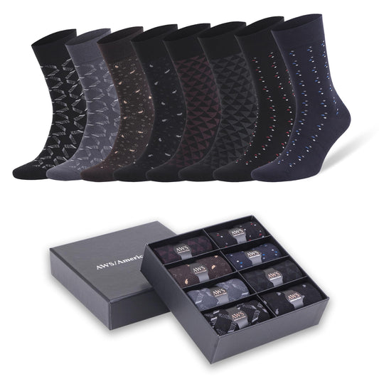AWS/American Made Men's Bamboo Trouser Dress Socks 8 Pairs with Gift Box Shoe Size 8 to 11.5