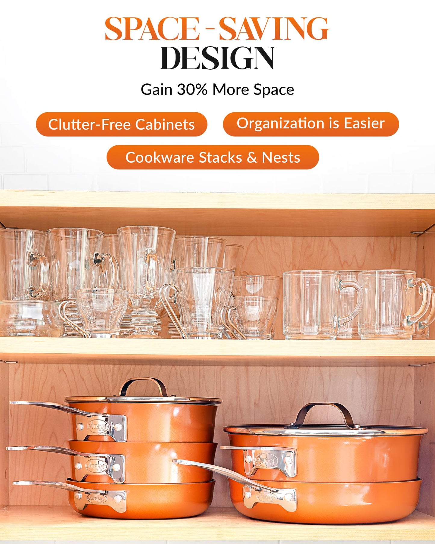 Gotham Steel 10 Pc Copper Pots and Pans Set Non Stick Cookware Set, Kitchen Cookware Sets, Pot and Pan Set, Pot Set, Space Saving Pots and Pans Set with Lids, Induction Cookware Set, Dishwasher Safe