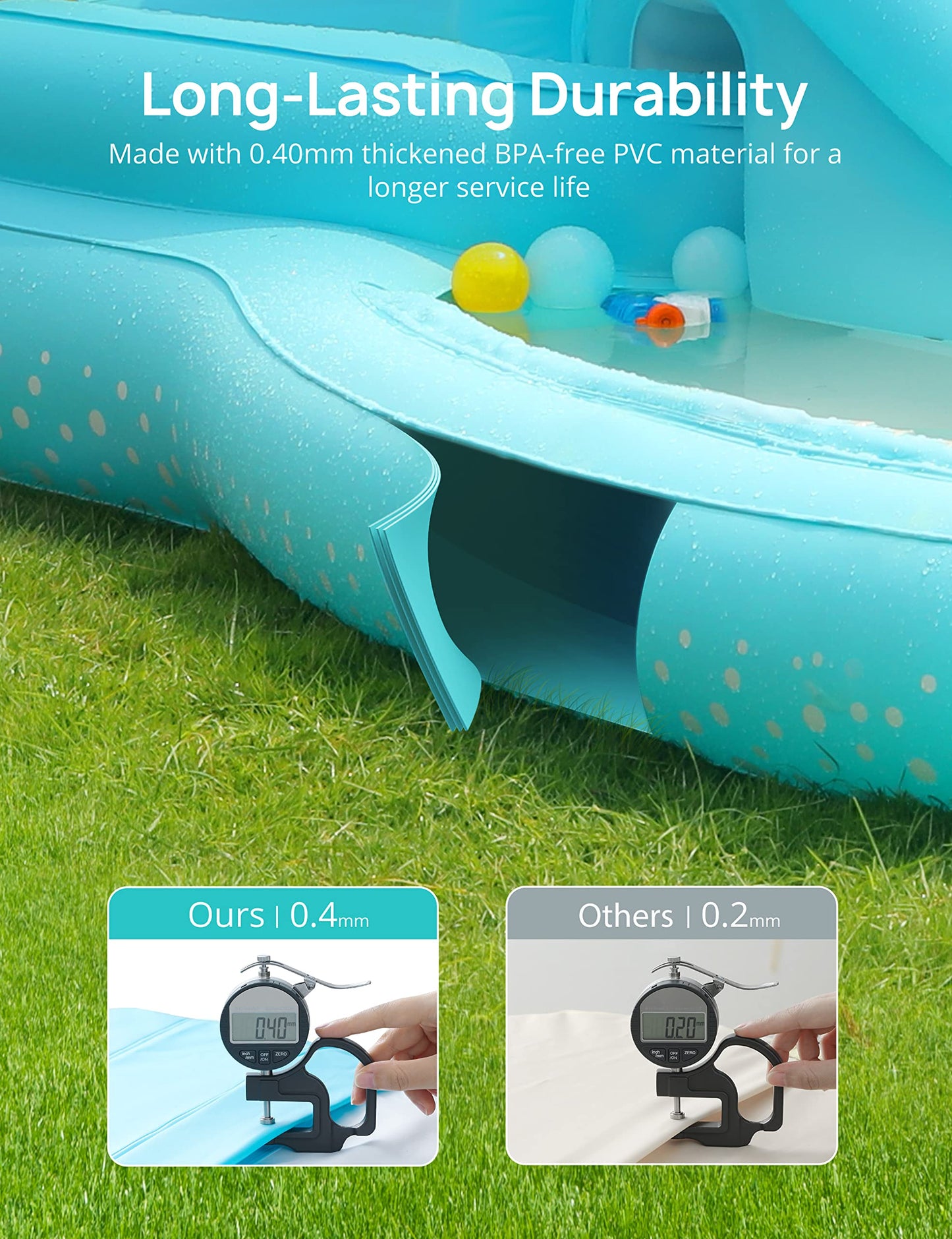 Kiddie Pool, Evajoy Inflatable Play Center Kids Pool with Slide, Water Sprayers Thickened Wear-Resistant Full-Sized Swimming Pool for Kids Toddler Children, Garden Backyard & Indoor Use 110”x71”x53”