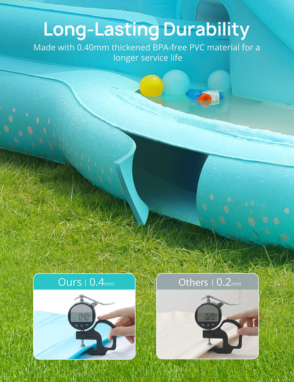 Kiddie Pool, Evajoy Inflatable Play Center Kids Pool with Slide, Water Sprayers Thickened Wear-Resistant Full-Sized Swimming Pool for Kids Toddler Children, Garden Backyard & Indoor Use 110”x71”x53”