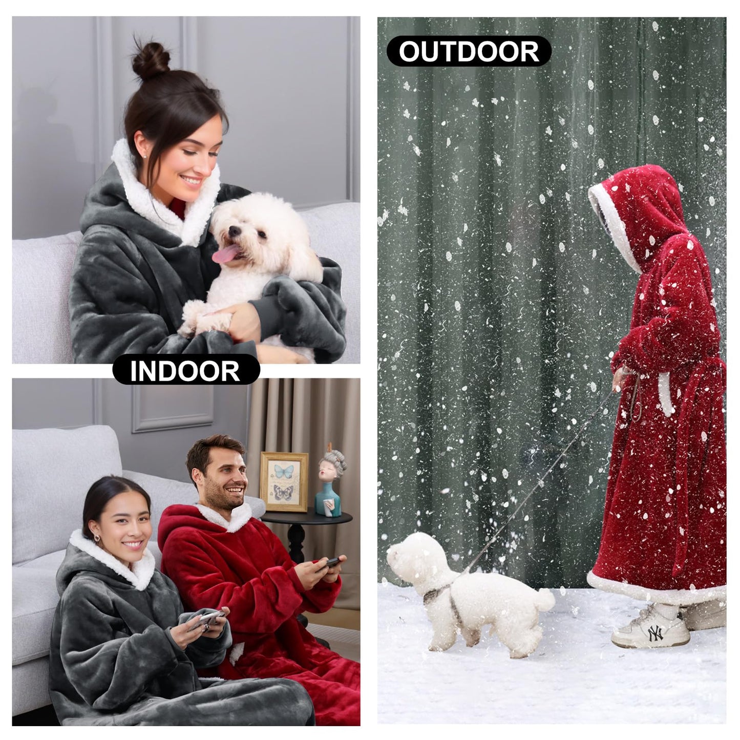 JULY'S SONG Wearable Blanket Hoodie for Adults Fleece Warm Oversized Thick Sweatshirt Robe with Pocket for Women Men Home Outside Christmas Gift Package