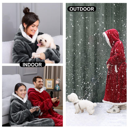 JULY'S SONG Wearable Blanket Hoodie for Adults Fleece Warm Oversized Thick Sweatshirt Robe with Pocket for Women Men Home Outside Christmas Gift Package