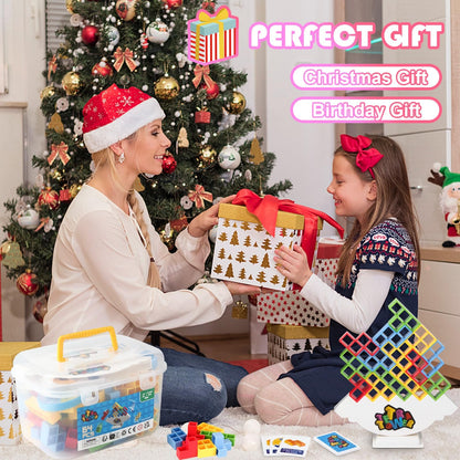 HOMELAM 64 PCS Tetra Tower Stacking Game with Storage Box, Balance Building Blocks Board Game, 2+ Players Family Games for Kids, Adults, Party, Friend