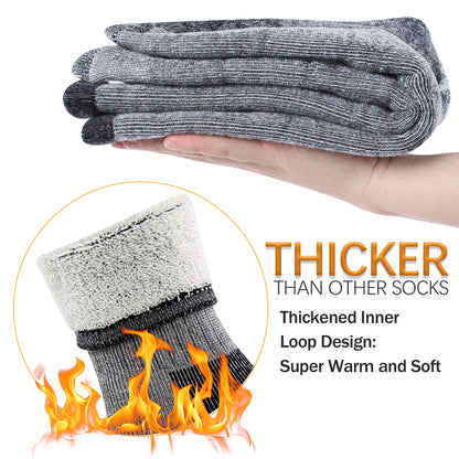 RTZAT Mens 50% Merino Wool Ankle Work Hiking Camping Cushioned Premium Thermal Thick Crew Socks, Medium, 4 Pairs, Black