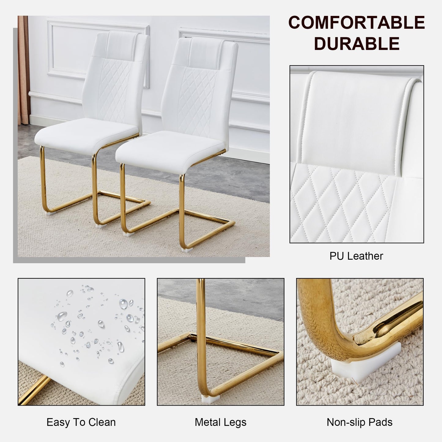 JUFU 63" Glass Dining Room Table Set for 6,Big Modern Rectangular Tempered Glass Dining Table Top Thick 0.39",7 Piece Dining Table with 6 Pcs Leather Dining Chairs