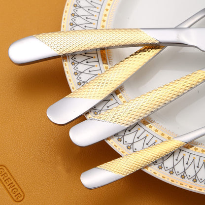 A·HOUSEWARE Hammered Silverware Set Gold and Silver 20 Pieces Stainless Steel Cutlery Flatware Sets for 4 Forks Spoons with Patten Handle Dishwasher Safe Heavy Duty