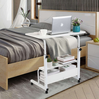 Bedroom Bedside Storage Rack Table Small Spaces Home Office Desk Height Adjustable Home Office Desk Multifunctional Table with Wheels Minimalist Portable Laptop Gaming Desk Size 15.7*31.5 Inch White