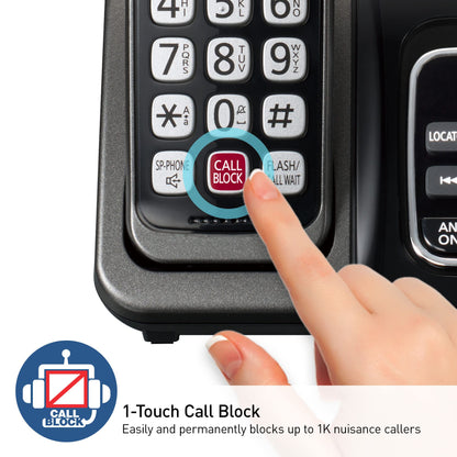 Panasonic Cordless Phone with Answering Machine, Call Block, Bilingual Caller ID, High-Contrast Display, 2 Handsets - Metallic Black