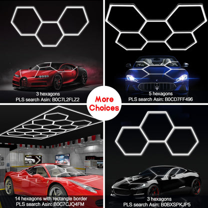 MODERN Hexagon Garage Light: Higher Brightness 720W 86400 Lumens Hexagon Led Garage Light with Rectangle Border 6500K for Garage, Basement, Warehouse, Auto Beauty Shop, Car Detailing Shop etc.
