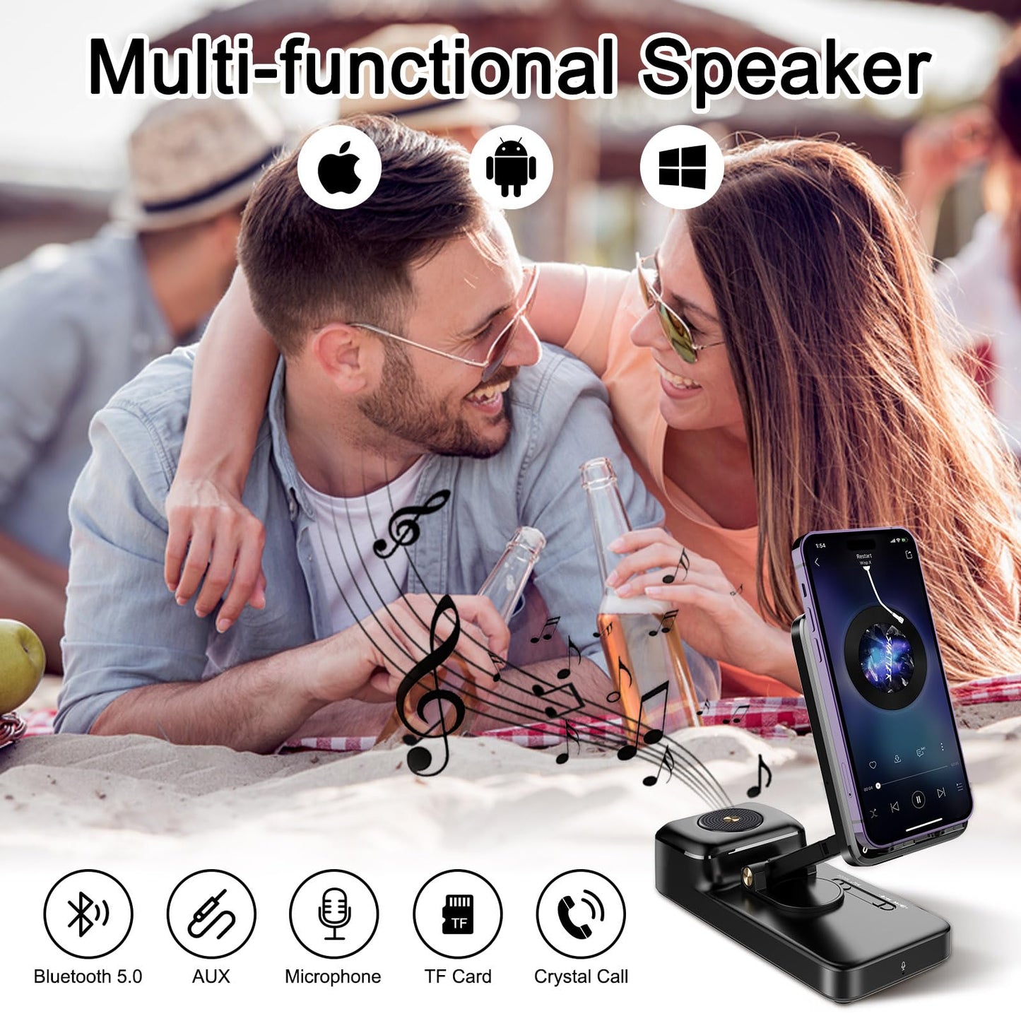 MepvabKY Bluetooth Speaker with Wireless Charging & Phone Stand,HD Surround Sound Perfect for Home and Outdoors,Cool Tech Kitchen Gadgets,Gift for Men,Women,Speaker for iPhone/Samsung/iPad