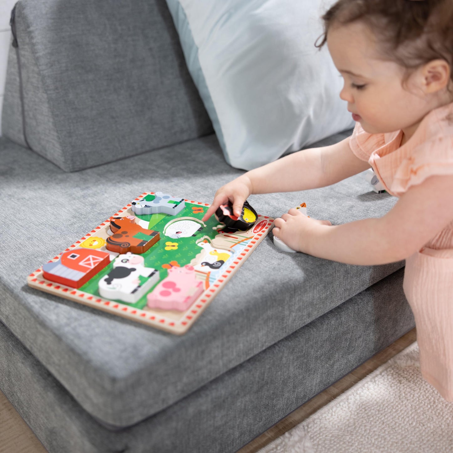 Melissa & Doug Farm Wooden Chunky Puzzle (8 pcs) - Farm Animal Toys For Kids, Wooden Puzzles For Toddlers Ages 2+ - FSC-Certified Materials
