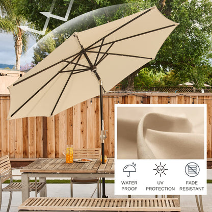 EAST OAK Patio Umbrella, 9 ft Outdoor Table Umbrella with 40 LED Solar Lights of Waterproof and UV 30+ Fade Resistant for Garden, Deck, Backyard, Pool and Beach, Beige