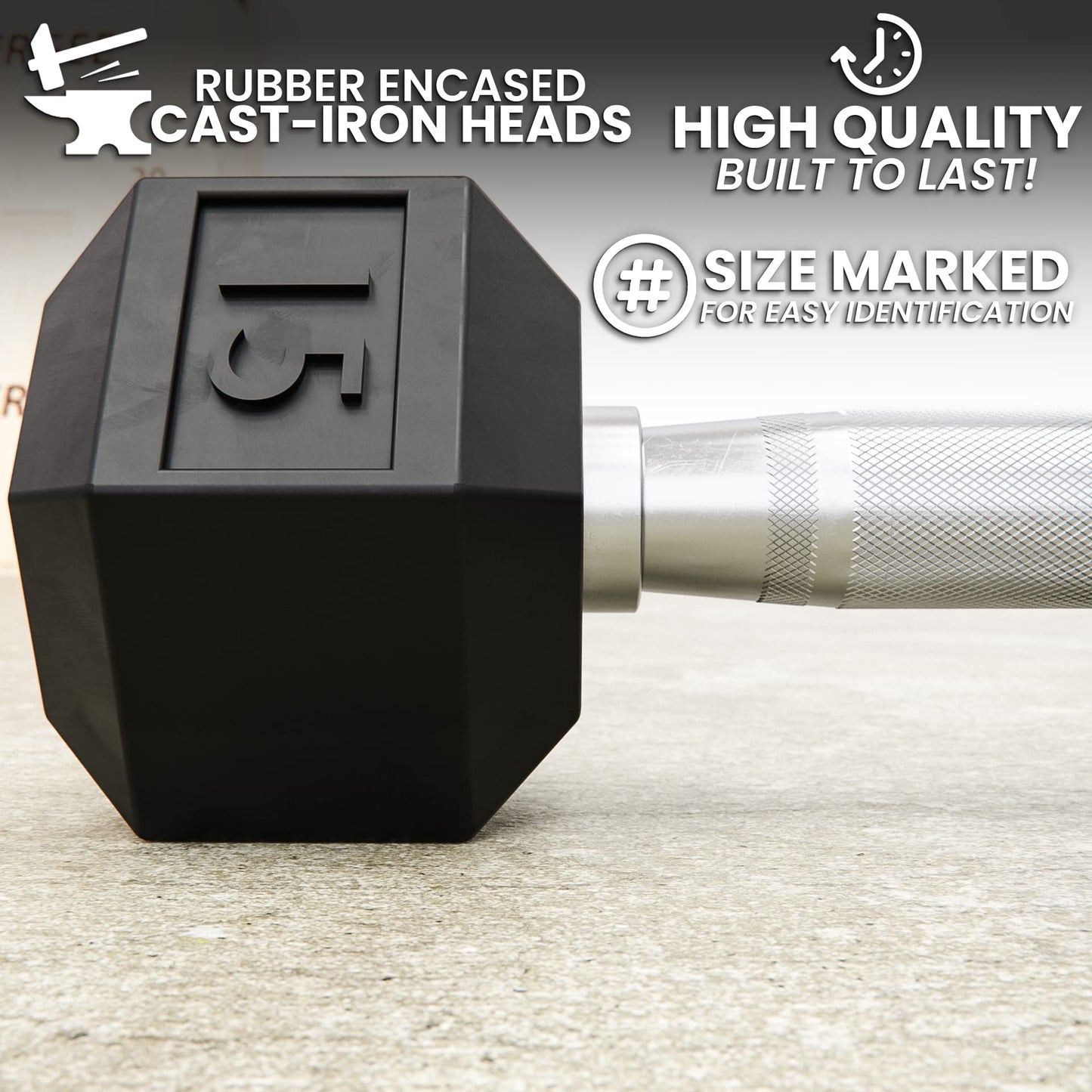 Synergee Rubber Hex Dumbbells - Chrome - 15lbs - Pairs