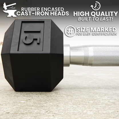 Synergee Rubber Hex Dumbbells - Chrome - 15lbs - Pairs