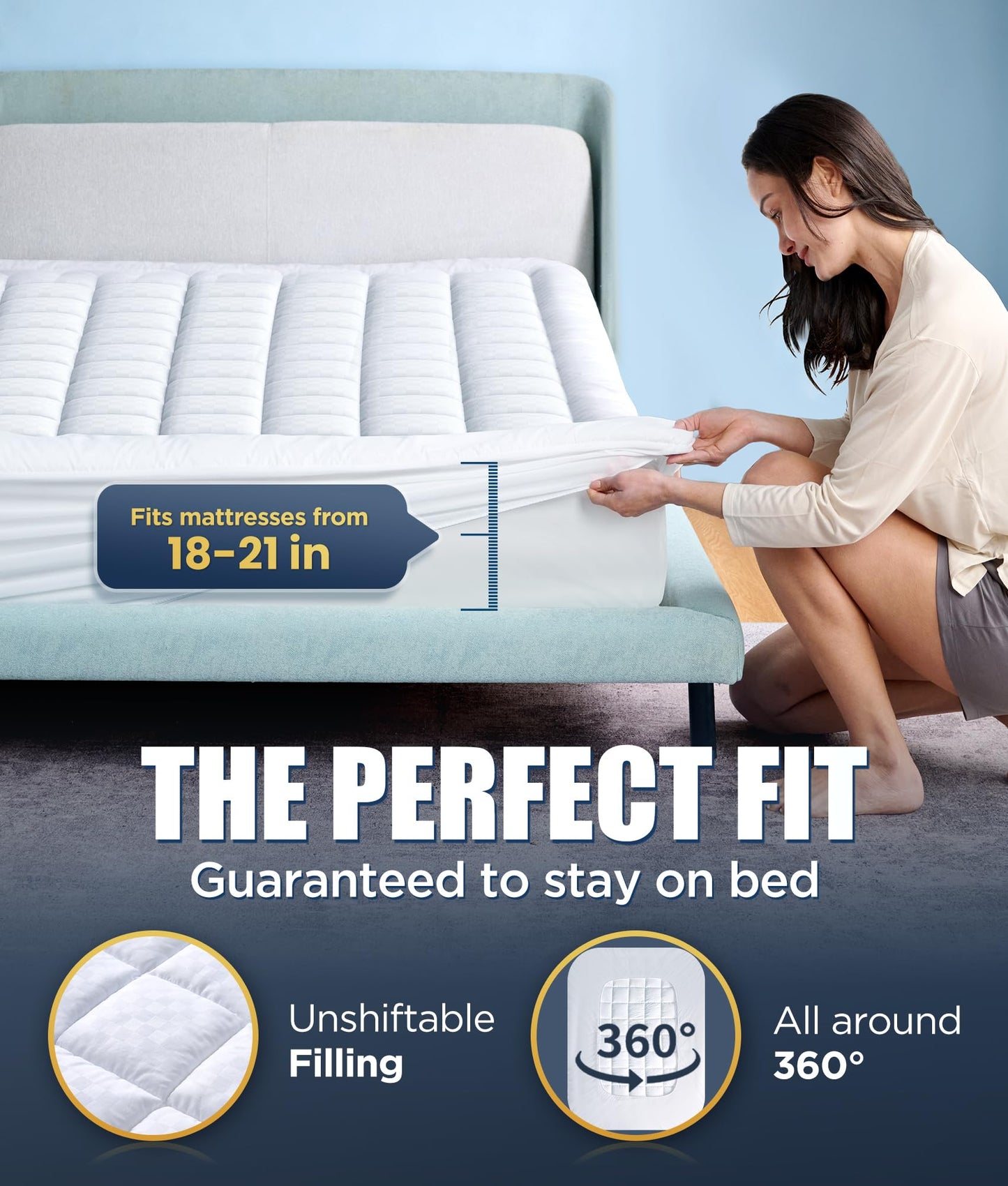 Novted Memory Foam Mattress Pad Full for Pressure Relief, Strong-Support & Ultra-Cozy Mattress Topper, Breathable Soft Microfiber Protector, Noiseless Bed Cover Vinyl Free, 8-21'' Deep Pocket