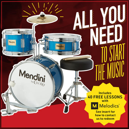 Mendini By Cecilio Kids Drum Set - Junior Kit w/ 4 Drums (Bass, Tom, Snare, Cymbal), Drumsticks, Drum Throne - Beginner Drum Sets & Musical Instruments