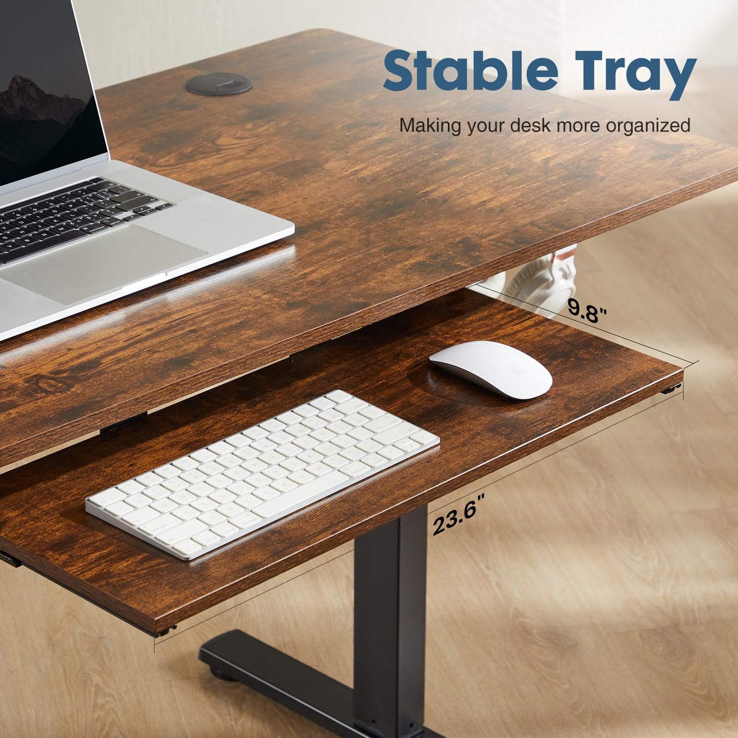 Standing Desk with Keyboard Tray, 48 x 24 Inches Electric Desk Adjustable Height, Ergonomic Adjustable Desk with Memory Preset, Computer Desk Stand Up Desk Suitable for Home Office, Rustic Brown