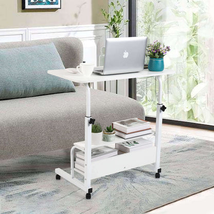Bedroom Bedside Storage Rack Table Small Spaces Home Office Desk Height Adjustable Home Office Desk Multifunctional Table with Wheels Minimalist Portable Laptop Gaming Desk Size 15.7*31.5 Inch White