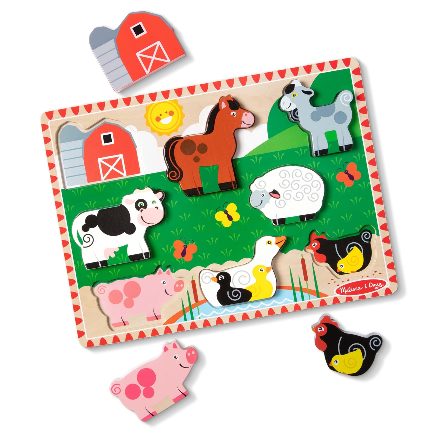 Melissa & Doug Farm Wooden Chunky Puzzle (8 pcs) - Farm Animal Toys For Kids, Wooden Puzzles For Toddlers Ages 2+ - FSC-Certified Materials