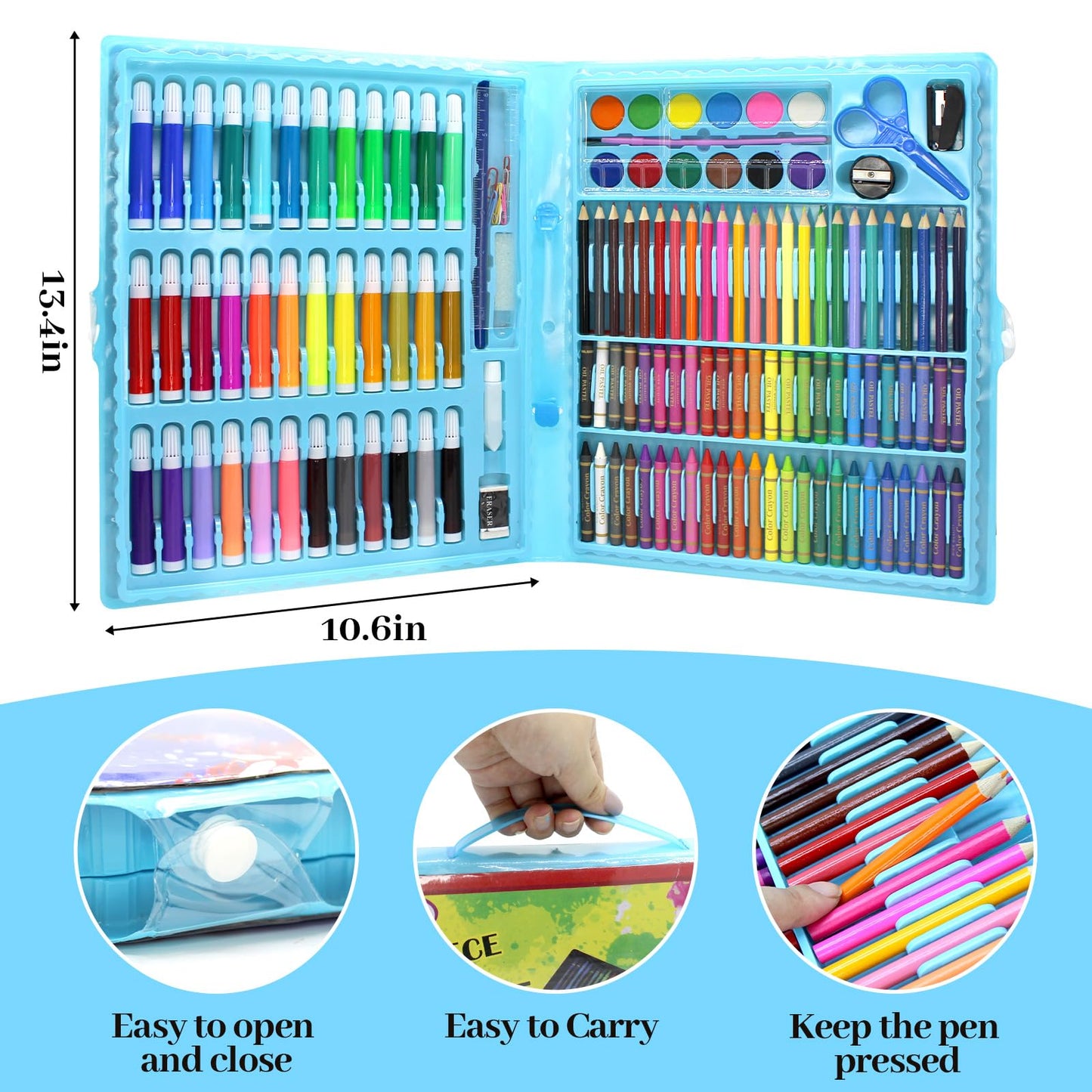 150 PCS Art Supplies Drawing Painting Art for Kids Girls Boys Teens, Art Set Case Includes Oil Pastels, Crayons, Colored Pencils, Watercolor Cakes for Christmas Gifts (Blue)