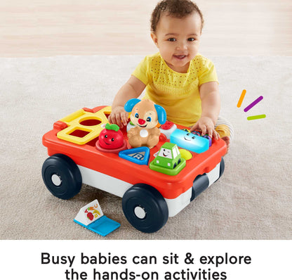 Fisher-Price Laugh & Learn Baby & Toddler Toy, Pull & Play Learning Wagon with Smart Stages & 4 Pieces for Ages 6+ Months