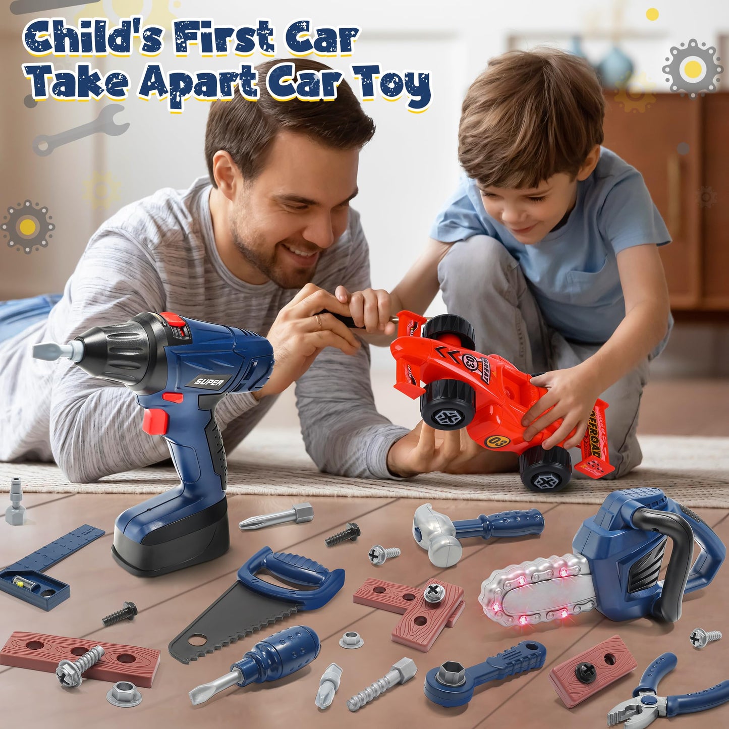 Skirtoy Kids Tool Set, 47pcs Toy Tool Set with Chainsaw & Excavator Toys, Pretend Play Construction Toys Tools for Boys Girls, Birthday Family Day Gifts for Kids Ages 3 4 5 6 Up